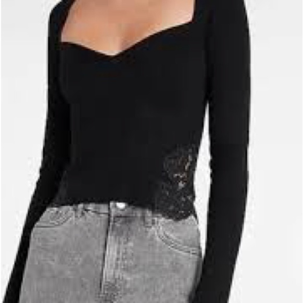 Black Long Sleeve Top with Lace Detail
